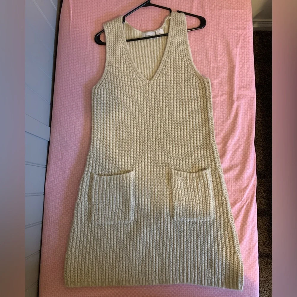 Kersh Cream V-Neck Knit Sweater Dress with Pockets - Picture 6 of 8